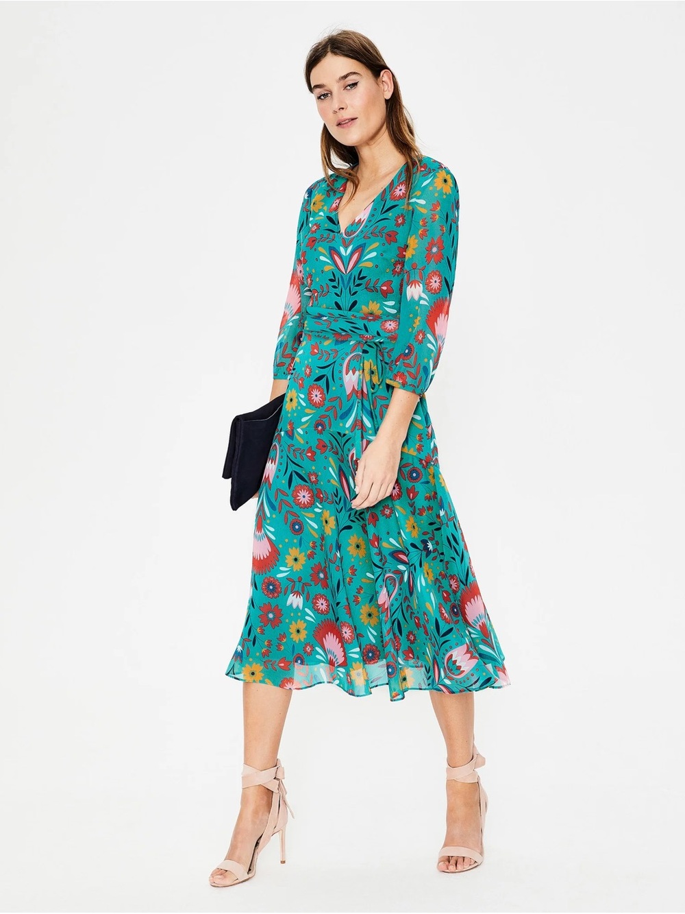 Boden Isabelle Midi Dress in the Ultramarine Carnival floral print 6P